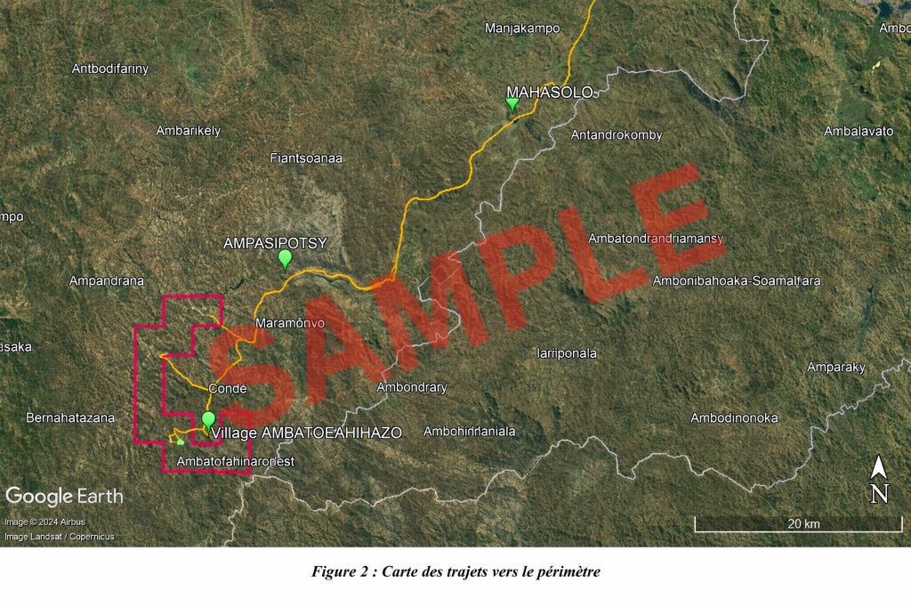 Sample map of access routes to a mining perimeter